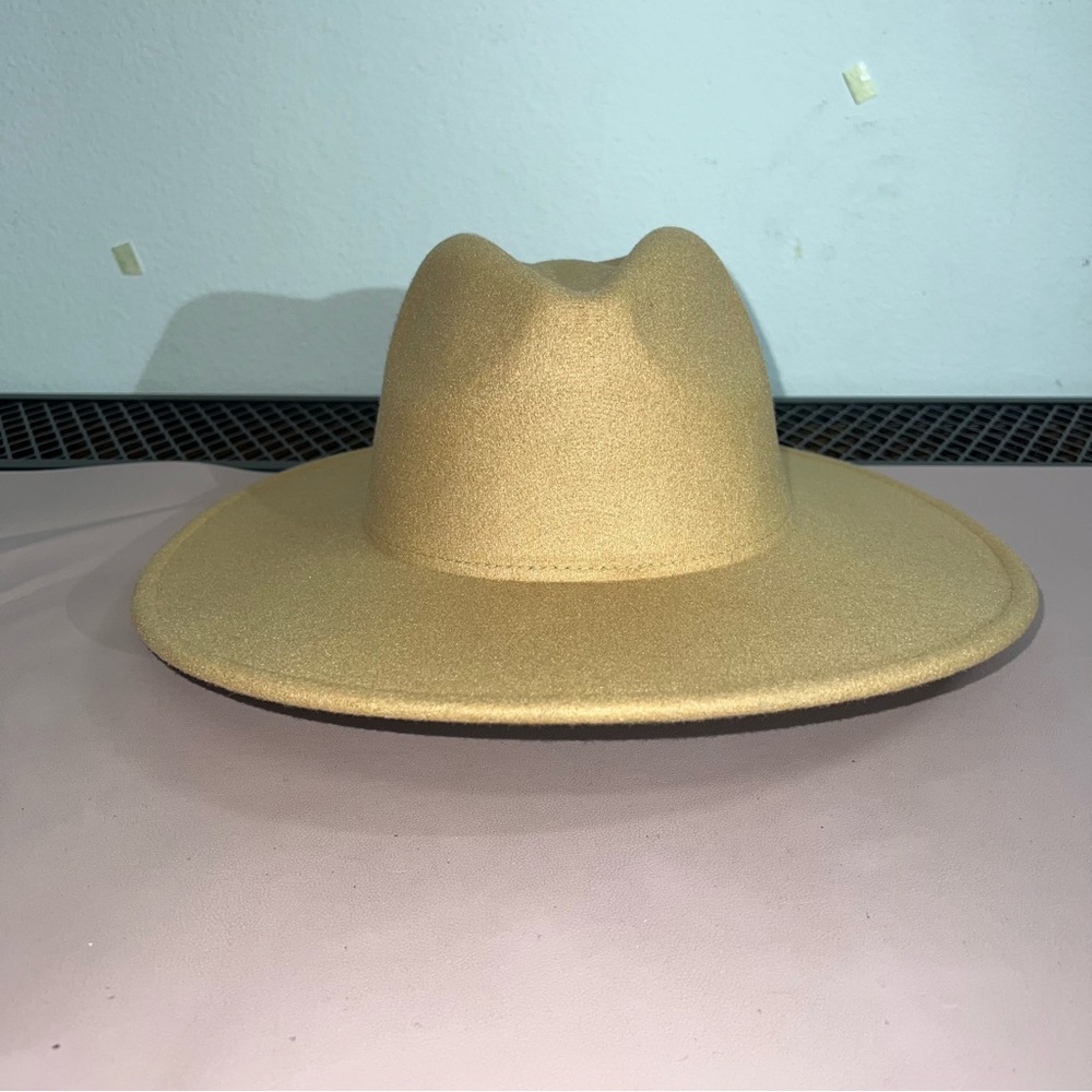 Tan Felt Fedora Hat Wide Brim Western Style Cowboy Rancher Unisex Fashion Cap